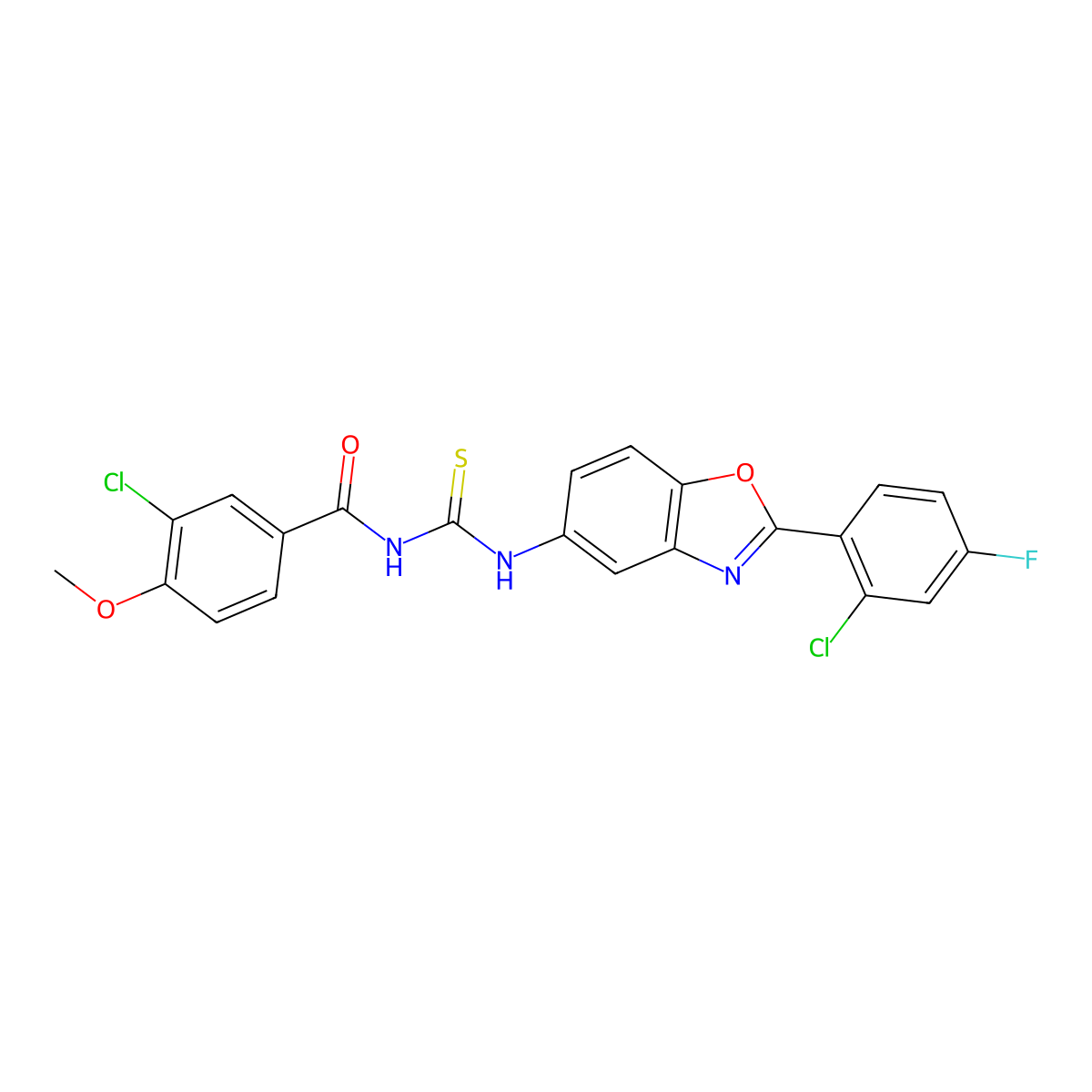 3-chloro-N-[[2-(2-chloro-4-fluorophenyl)-1,3-benzoxazol-5-yl]carbamothioyl]-4-methoxybenzamide molecular structure, CAS 380576-15-8