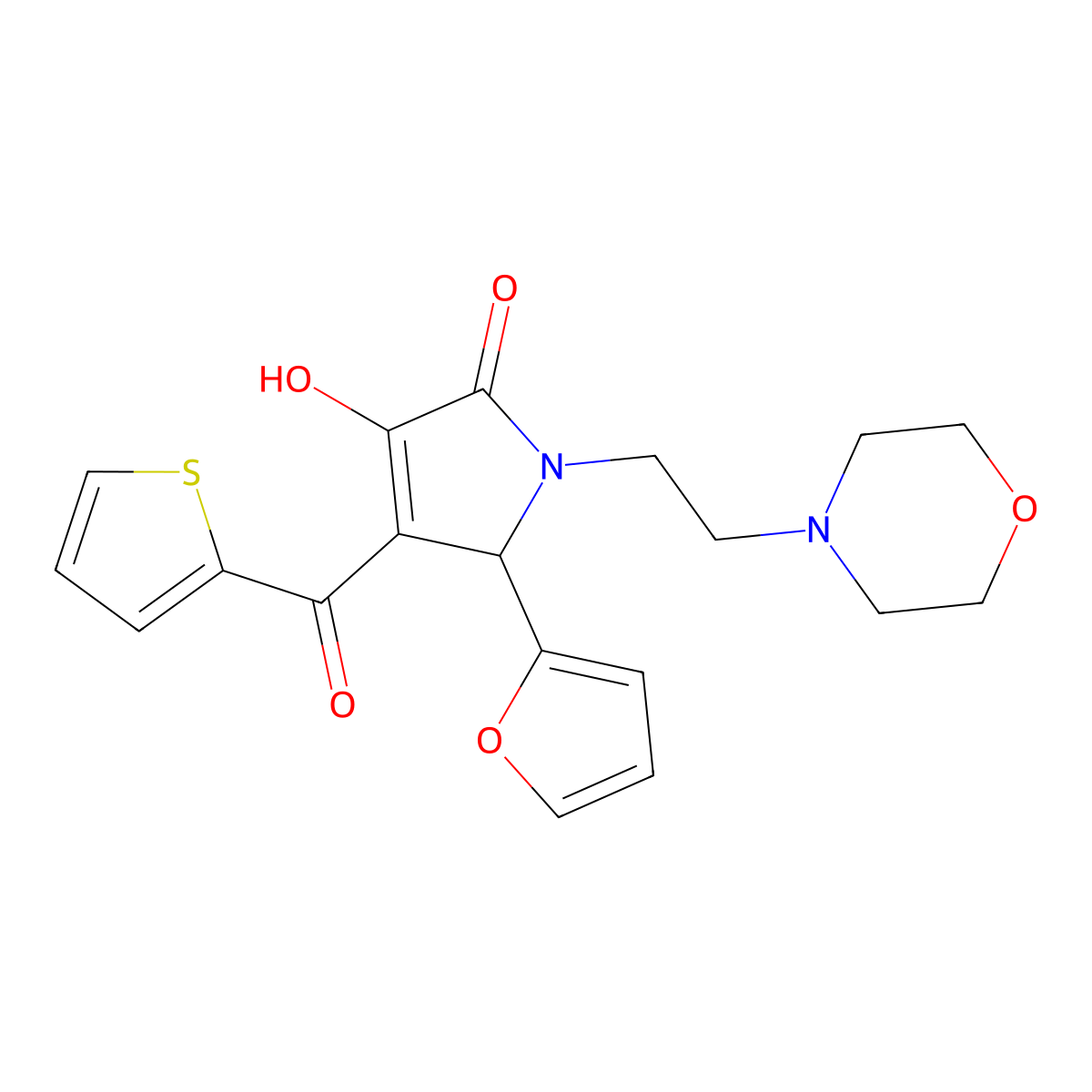 5-Furan-2-yl-3-hydroxy-1-(2-morpholin-4-ylethyl)-4-(thiophene-2-carbonyl)-1,5-dihydropyrrol-2-one molecular structure, CAS 380576-24-9
