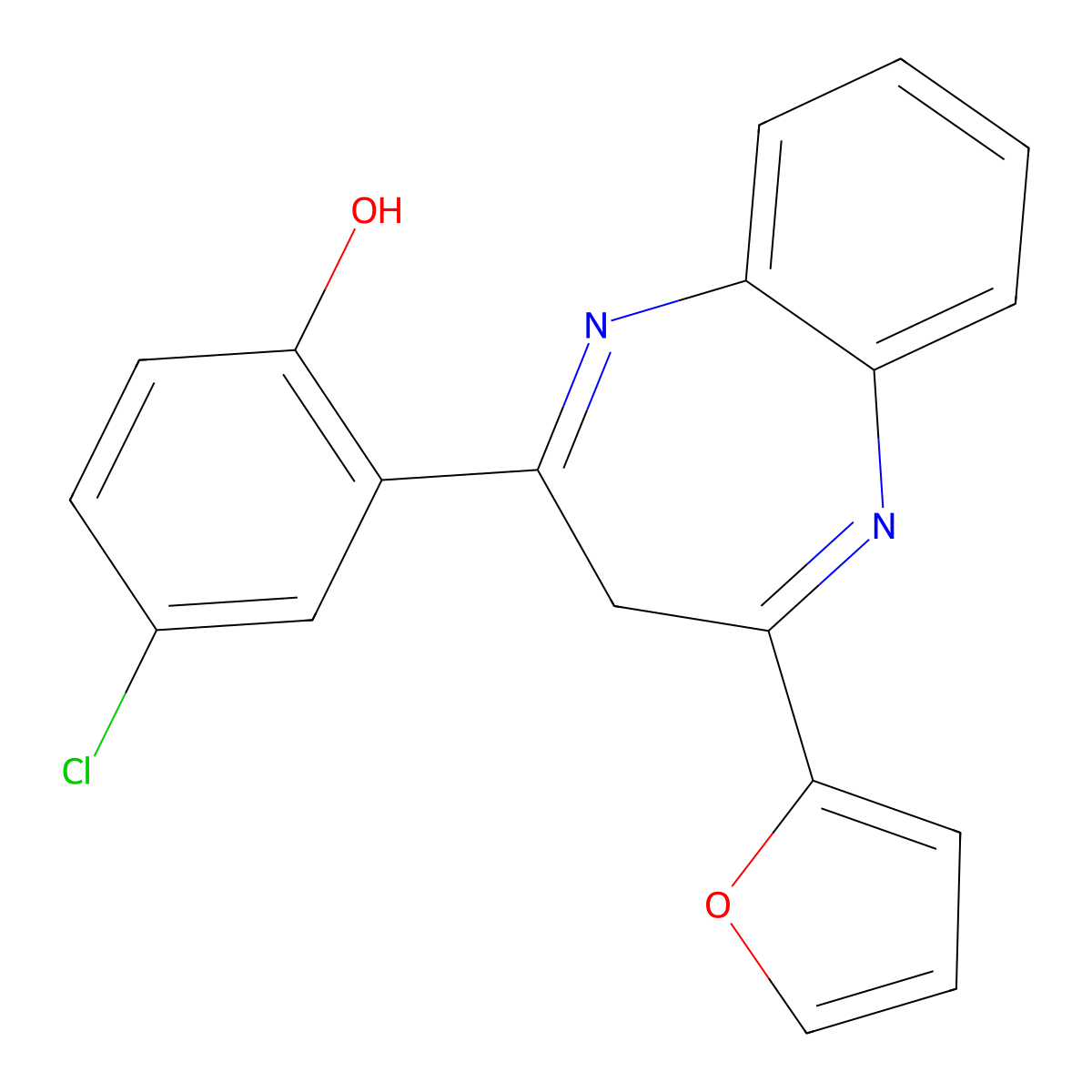 4-Chloro-2-(4-furan-2-yl-3H-benzo[b][1,4]diazepin-2-yl)-phenol molecular structure, CAS 380576-78-3