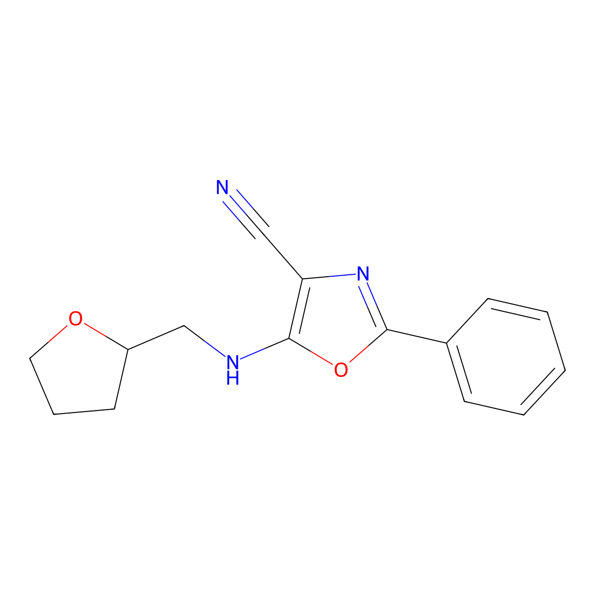 5-[(Oxolan-2-ylmethyl)amino]-2-phenyl-1,3-oxazole-4-carbonitrile molecular structure, CAS 380576-80-7
