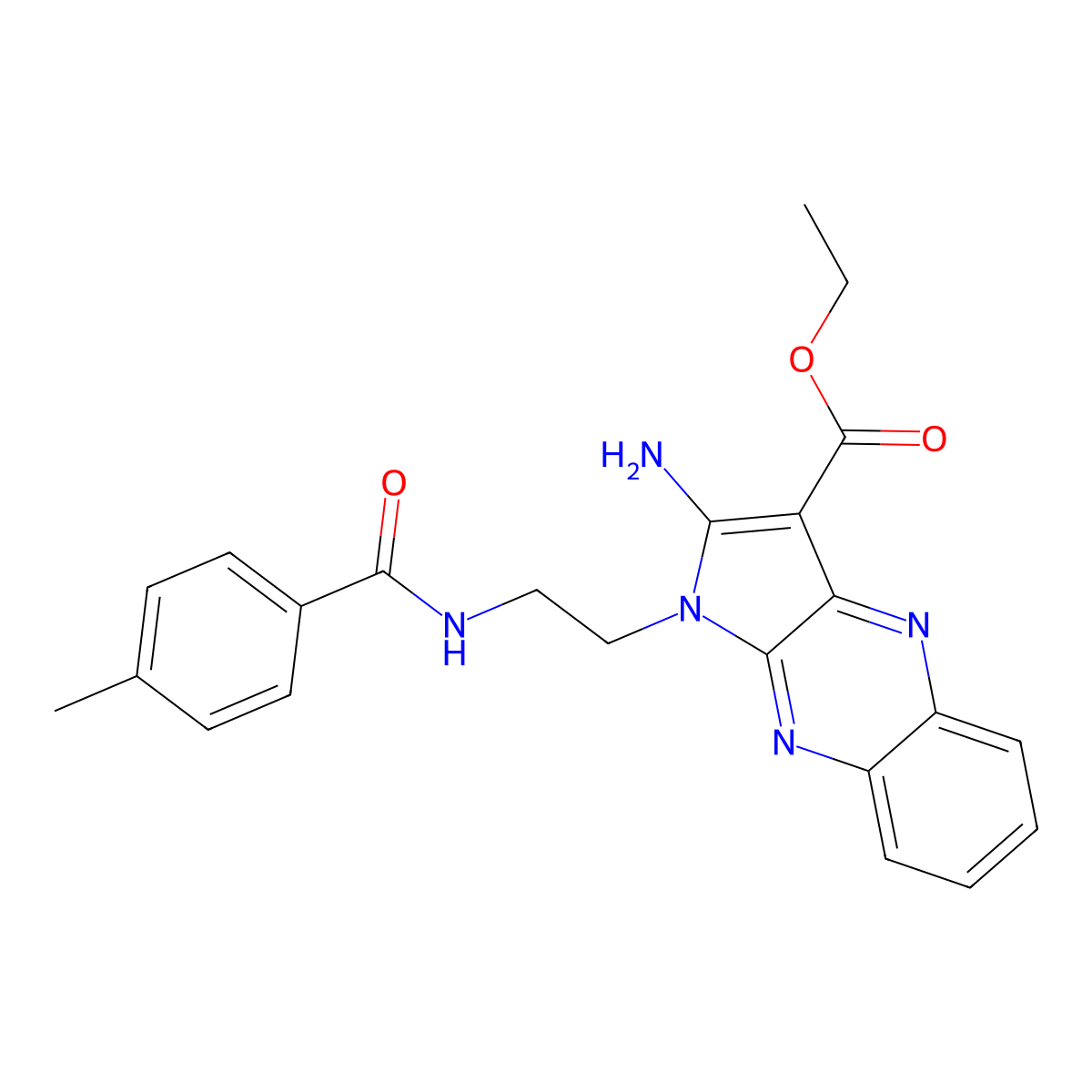 Ethyl 2-amino-1-[2-[(4-methylbenzoyl)amino]ethyl]pyrrolo[3,2-b]quinoxaline-3-carboxylate molecular structure, CAS 380576-96-5