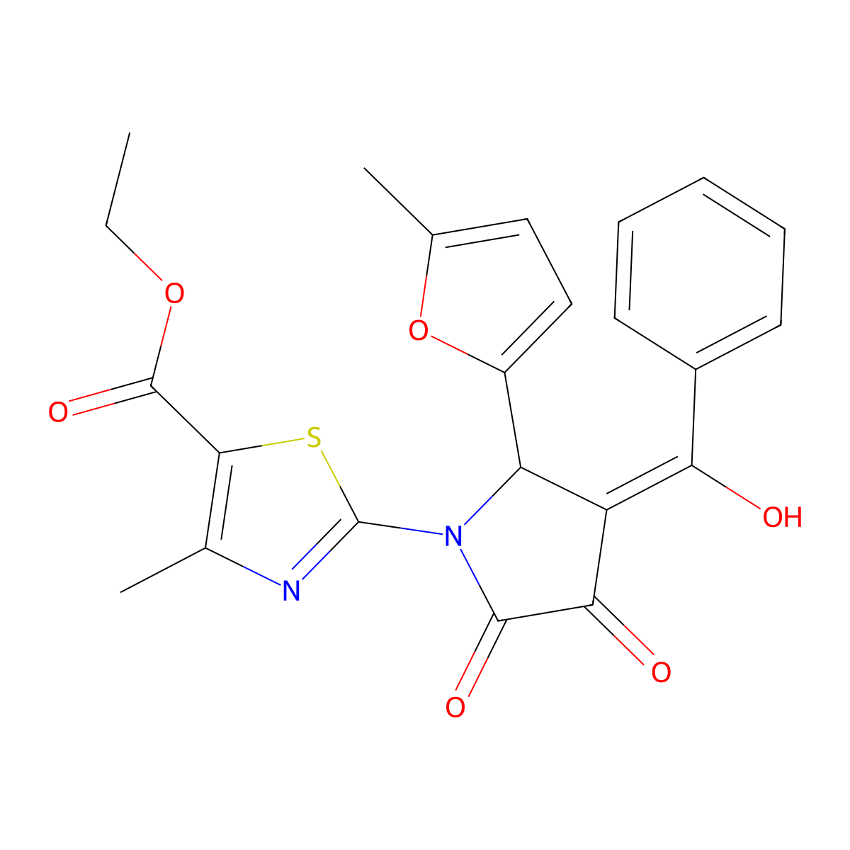 ethyl 2-[3-benzoyl-4-hydroxy-2-(5-methylfuran-2-yl)-5-oxo-2,5-dihydro-1H-pyrrol-1-yl]-4-methyl-1,3-thiazole-5-carboxylate molecular structure, CAS 380577-55-9