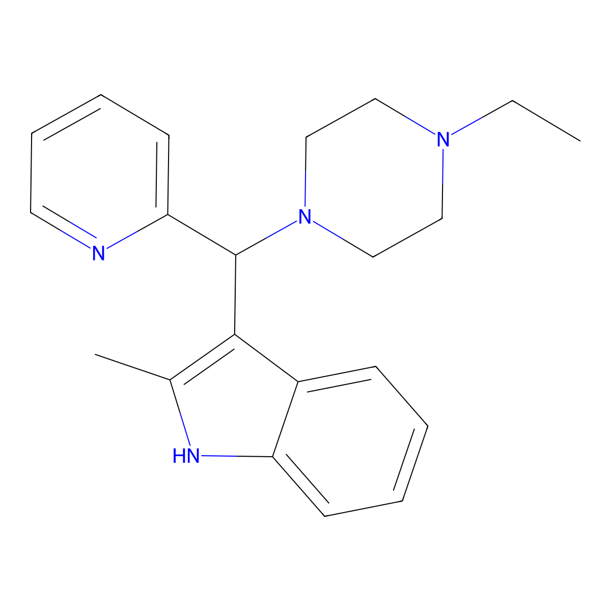 3-((4-ethylpiperazin-1-yl)(pyridin-2-yl)methyl)-2-methyl-1H-indole molecular structure, CAS 380577-74-2