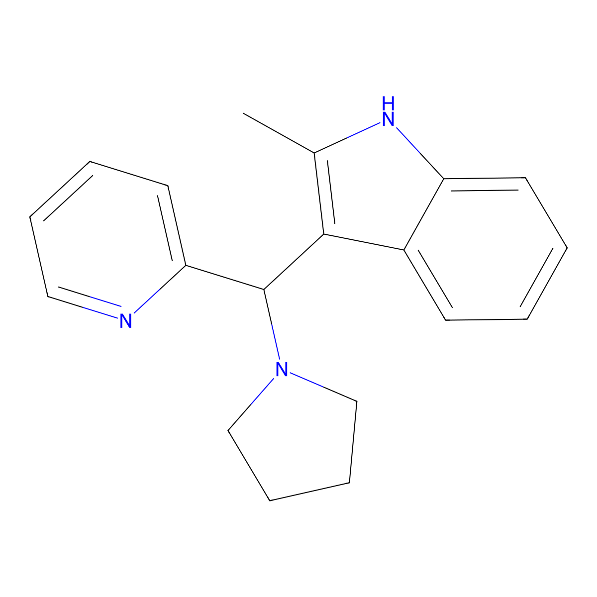 2-methyl-3-(pyridin-2-yl(pyrrolidin-1-yl)methyl)-1H-indole molecular structure, CAS 380577-88-8