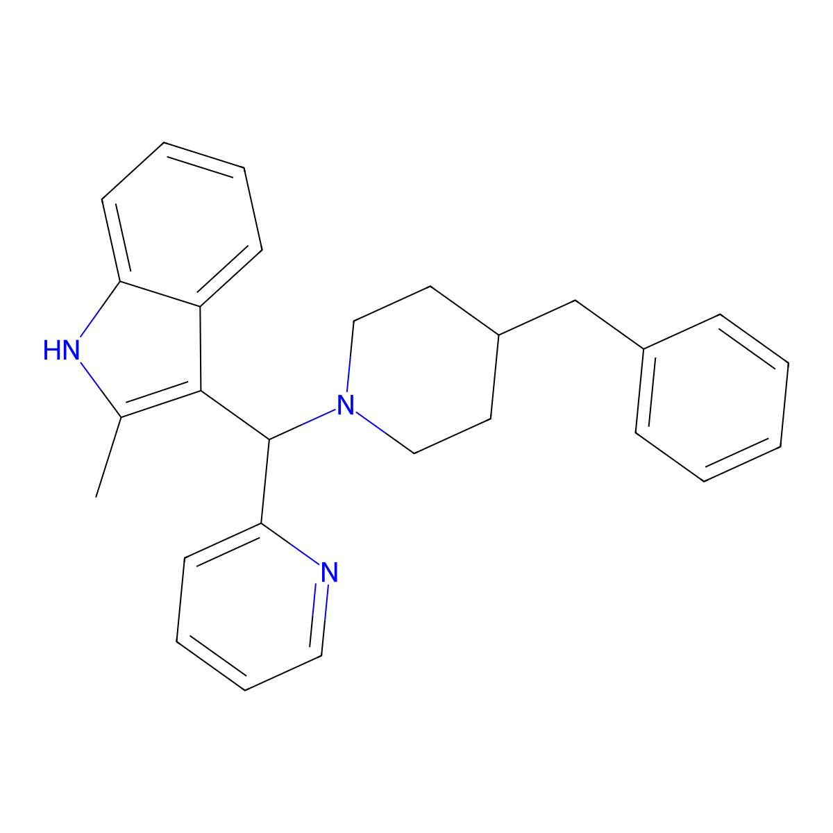 3-[(4-benzylpiperidin-1-yl)(pyridin-2-yl)methyl]-2-methyl-1H-indole molecular structure, CAS 380578-00-7