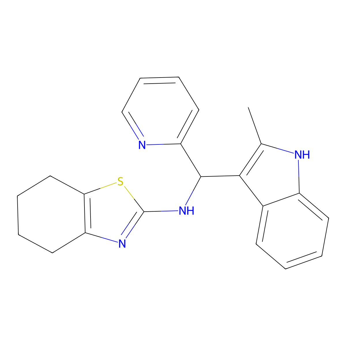 N-[(2-methyl-1H-indol-3-yl)(pyridin-2-yl)methyl]-4,5,6,7-tetrahydro-1,3-benzothiazol-2-amine molecular structure, CAS 380578-05-2
