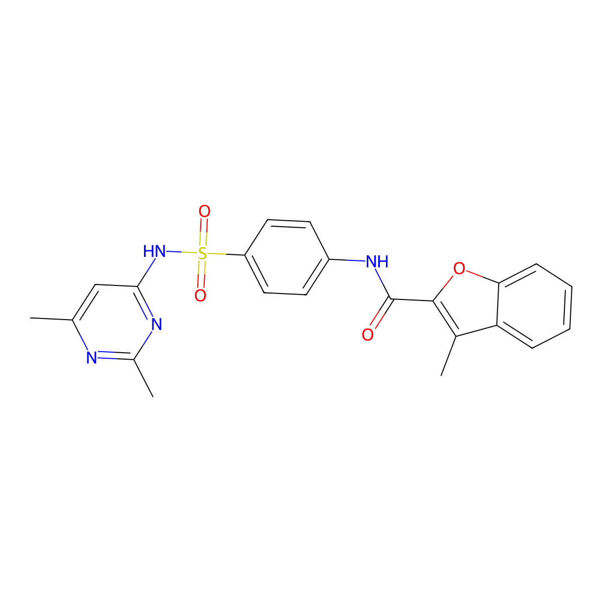 N-{4-[(2,6-dimethylpyrimidin-4-yl)sulfamoyl]phenyl}-3-methyl-1-benzofuran-2-carboxamide molecular structure, CAS 380578-47-2