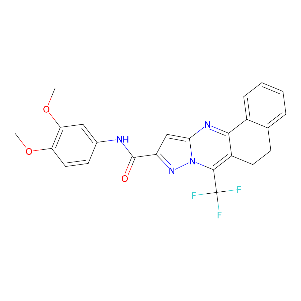 N-(3,4-dimethoxyphenyl)-7-(trifluoromethyl)-5,6-dihydrobenzo[h]pyrazolo[5,1-b]quinazoline-10-carboxamide molecular structure, CAS 380578-76-7