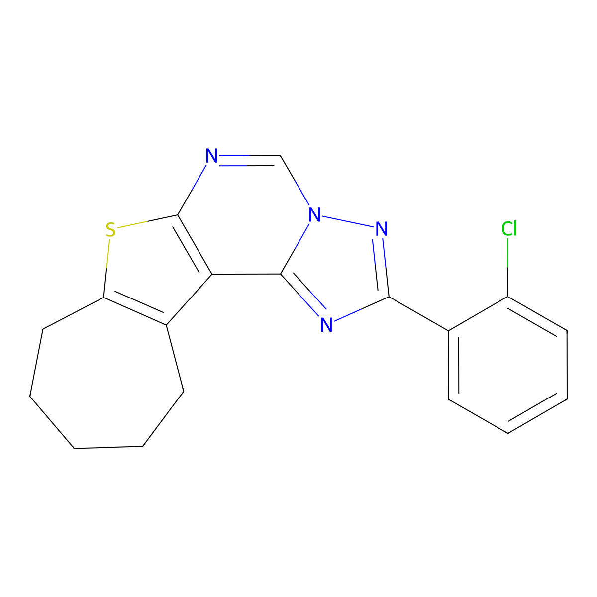 2-(2-chlorophenyl)-9,10,11,12-tetrahydro-8H-cyclohepta[4,5]thieno[3,2-e][1,2,4]triazolo[1,5-c]pyrimidine molecular structure, CAS 380579-29-3