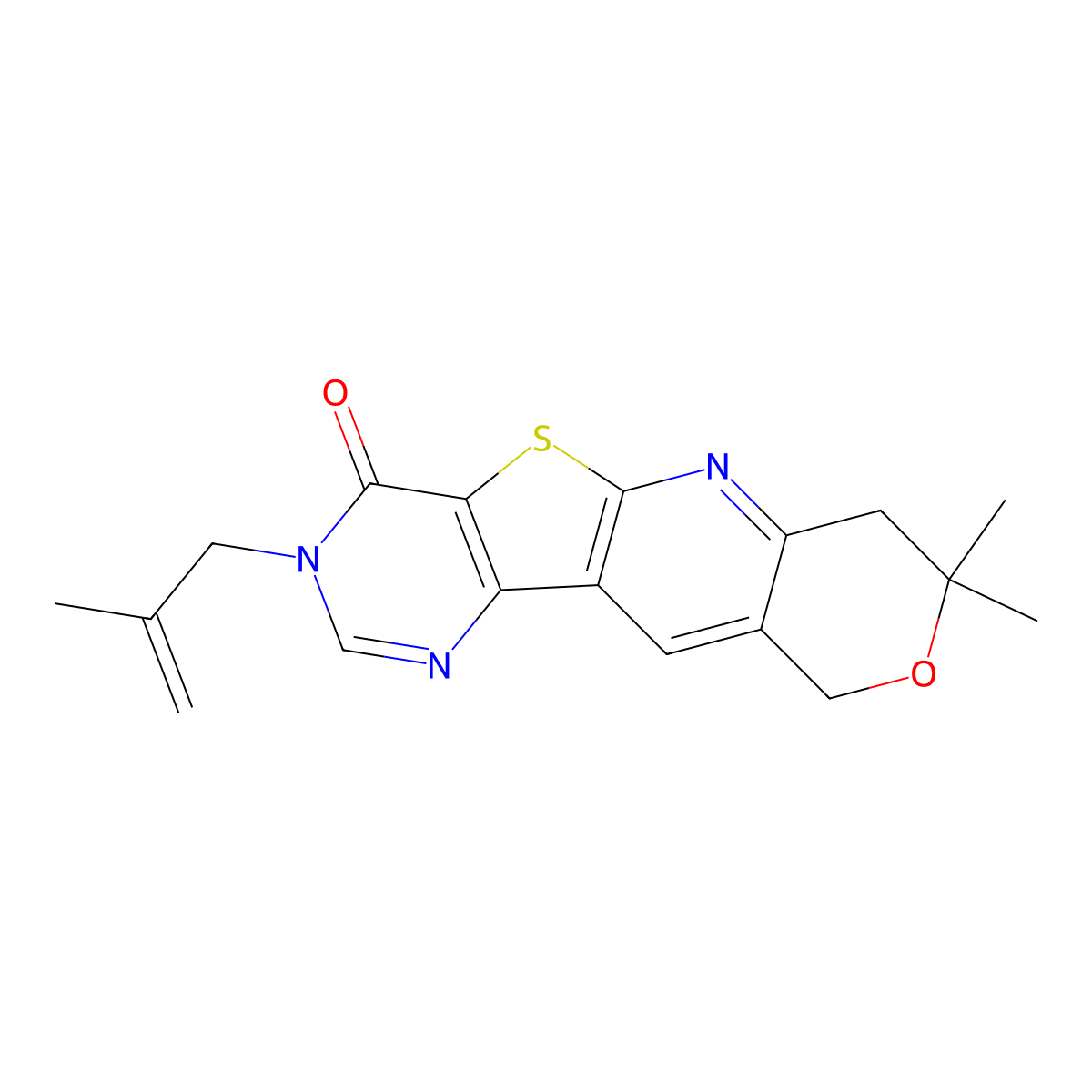 8,8-dimethyl-3-(2-methylallyl)-7,8-dihydro-3H-pyrano[3'',4'':5',6']pyrido[3',2':4,5]thieno[3,2-d]pyrimidin-4(10H)-one molecular structure, CAS 380580-42-7