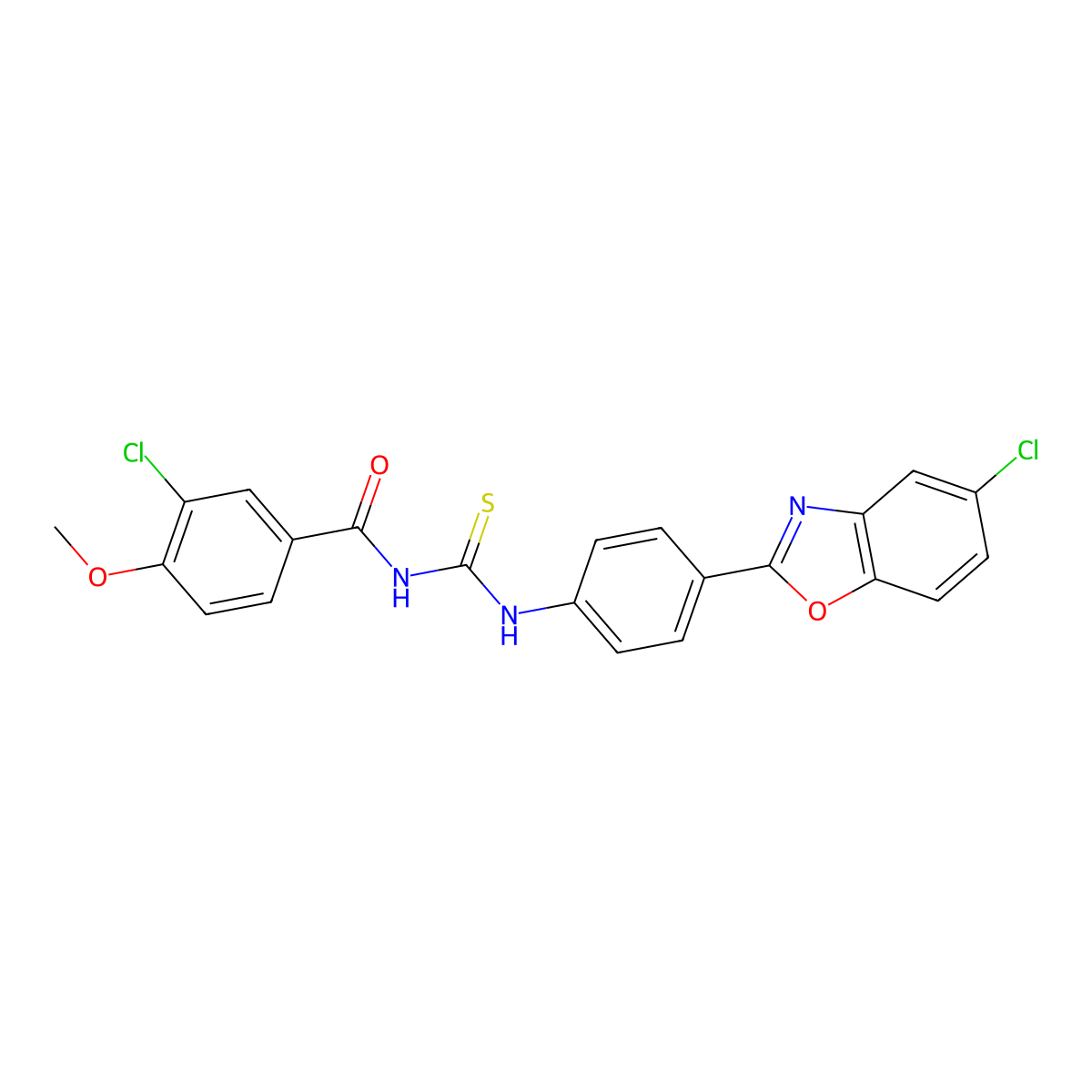 3-chloro-N-[[4-(5-chloro-1,3-benzoxazol-2-yl)phenyl]carbamothioyl]-4-methoxybenzamide molecular structure, CAS 380580-45-0