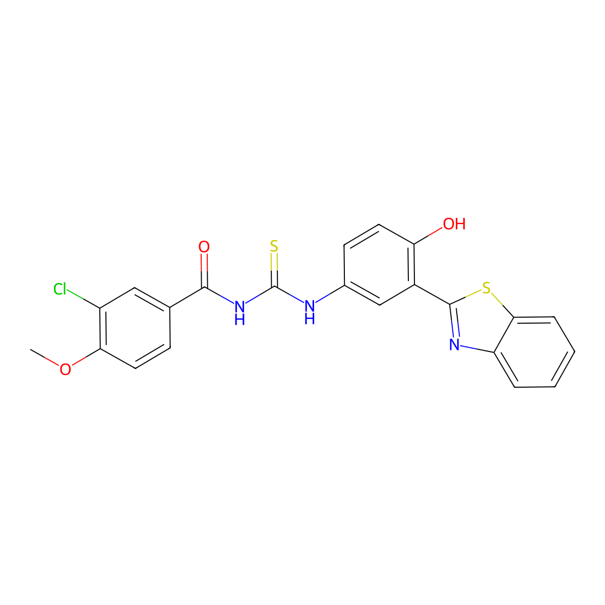 N-((3-(benzo[d]thiazol-2-yl)-4-hydroxyphenyl)carbamothioyl)-3-chloro-4-methoxybenzamide molecular structure, CAS 380580-48-3