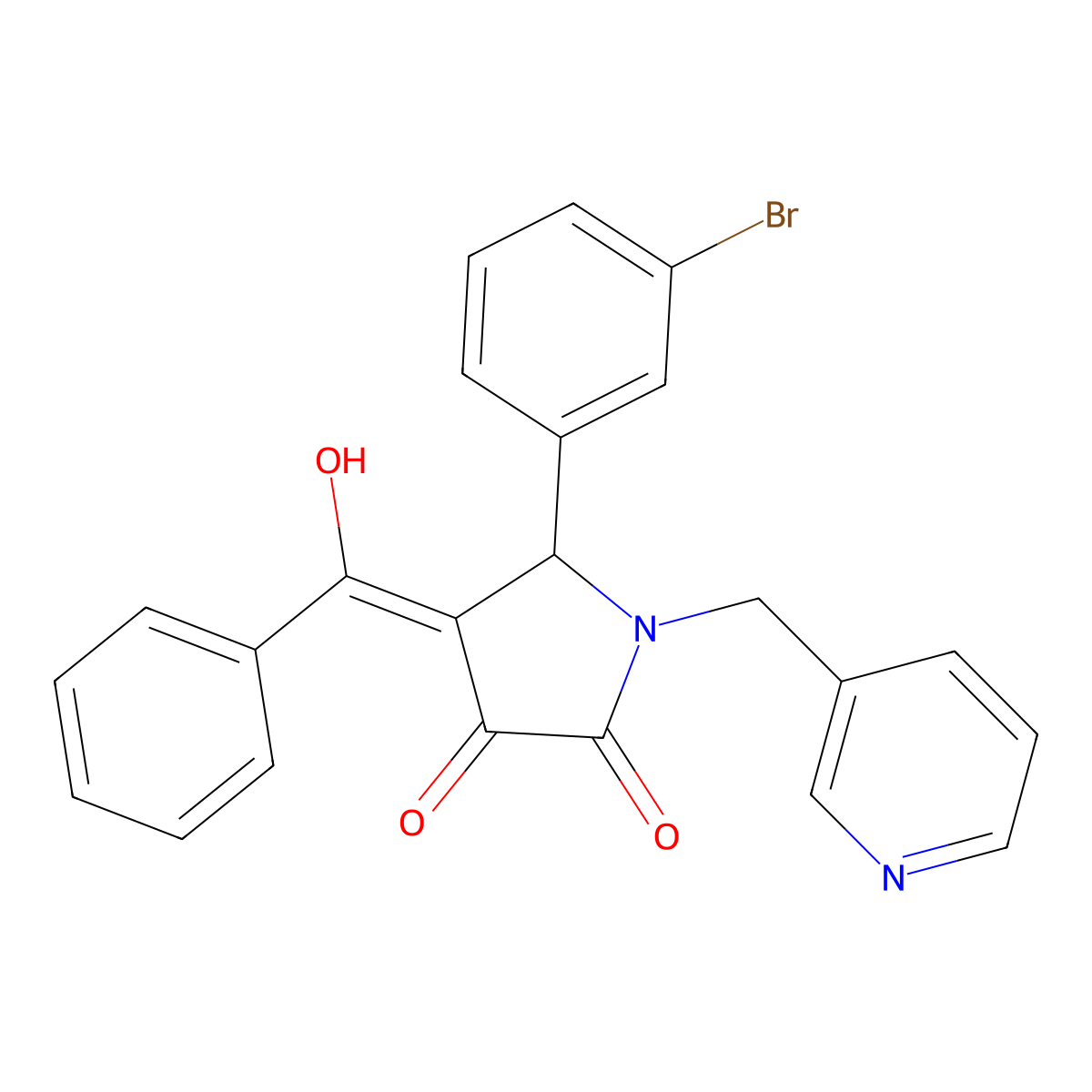 5-(3-Bromophenyl)-4-[hydroxy(phenyl)methylidene]-1-(pyridin-3-ylmethyl)pyrrolidine-2,3-dione molecular structure, CAS 380580-89-2