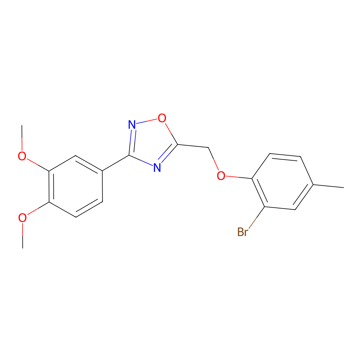 5-[(2-Bromo-4-methylphenoxy)methyl]-3-(3,4-dimethoxyphenyl)-1,2,4-oxadiazole molecular structure, CAS 380581-15-7