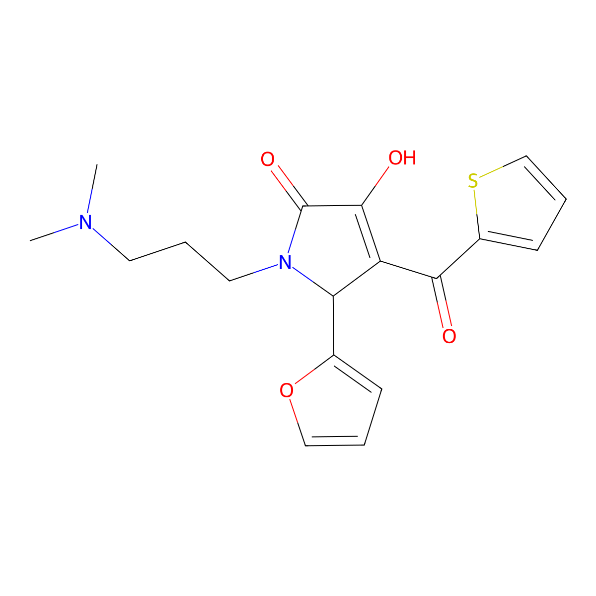 1-[3-(Dimethylamino)propyl]-5-(2-furyl)-3-hydroxy-4-(2-thienylcarbonyl)-3-pyrr olin-2-one molecular structure, CAS 380581-69-1
