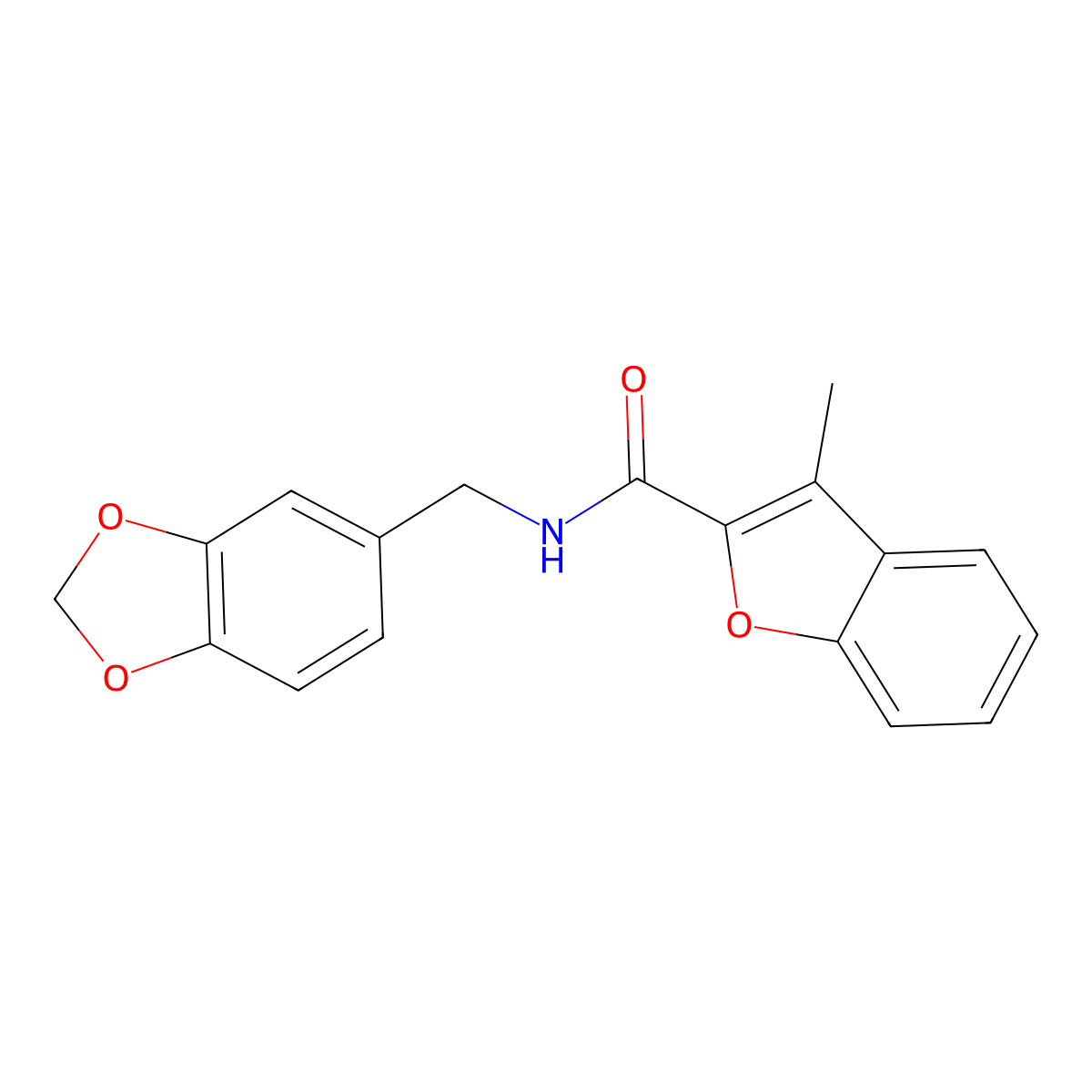 N-(1,3-benzodioxol-5-ylmethyl)-3-methyl-1-benzofuran-2-carboxamide molecular structure, CAS 380582-05-8