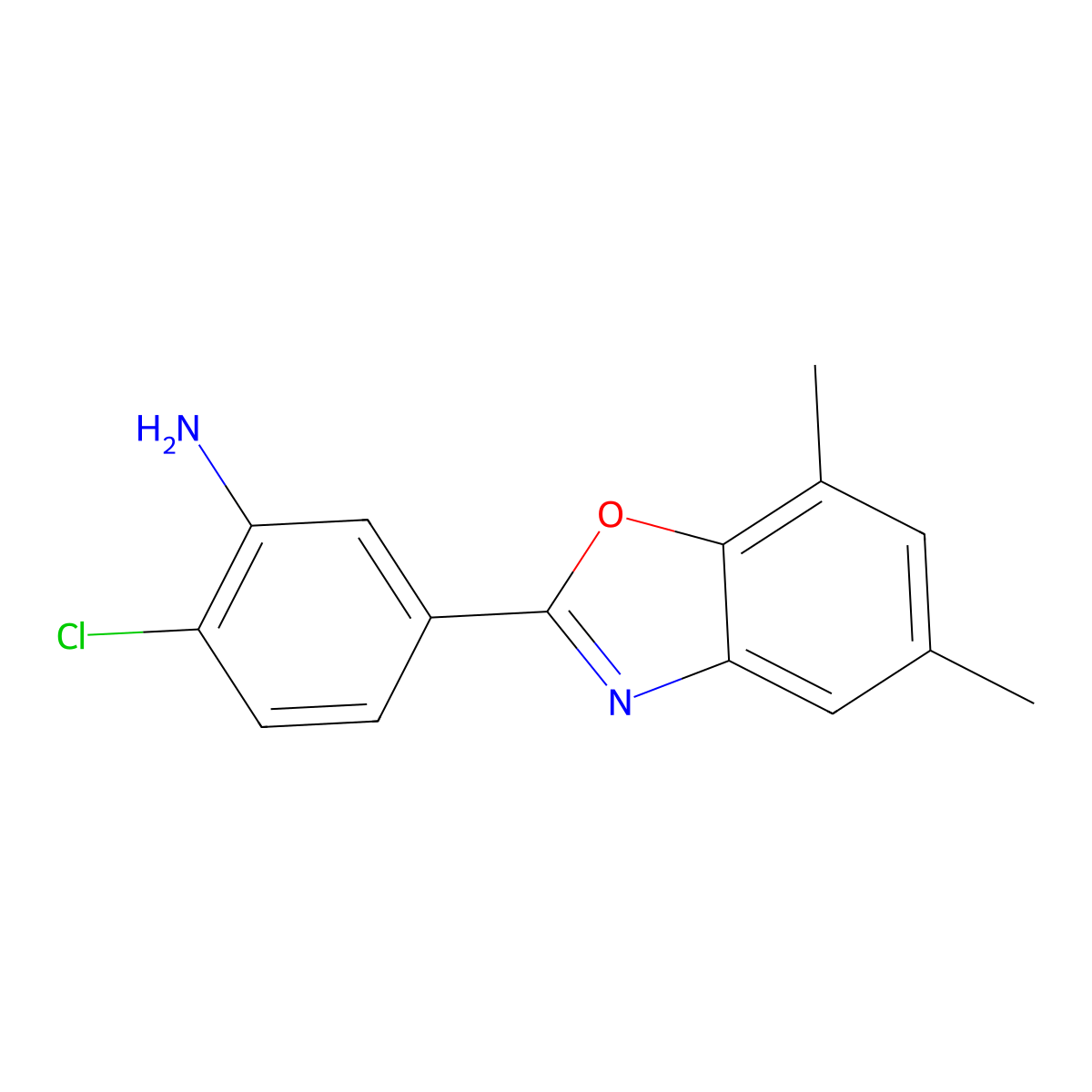 2-Chloro-5-(5,7-dimethyl-1,3-benzoxazol-2-yl)aniline molecular structure, CAS 380582-37-6