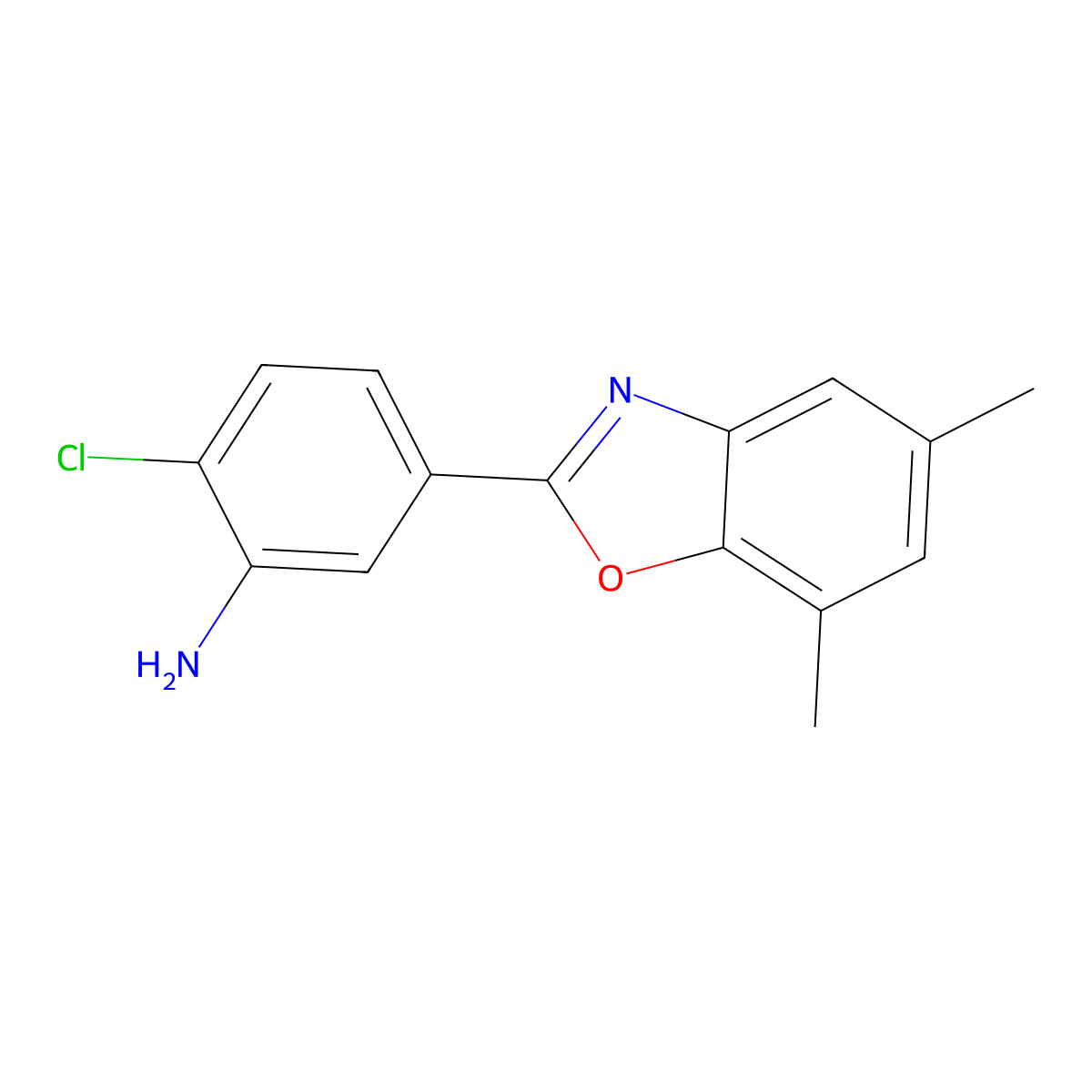 2-Chloro-5-(5,7-dimethyl-1,3-benzoxazol-2-yl)aniline molecular structure, CAS 380582-37-6