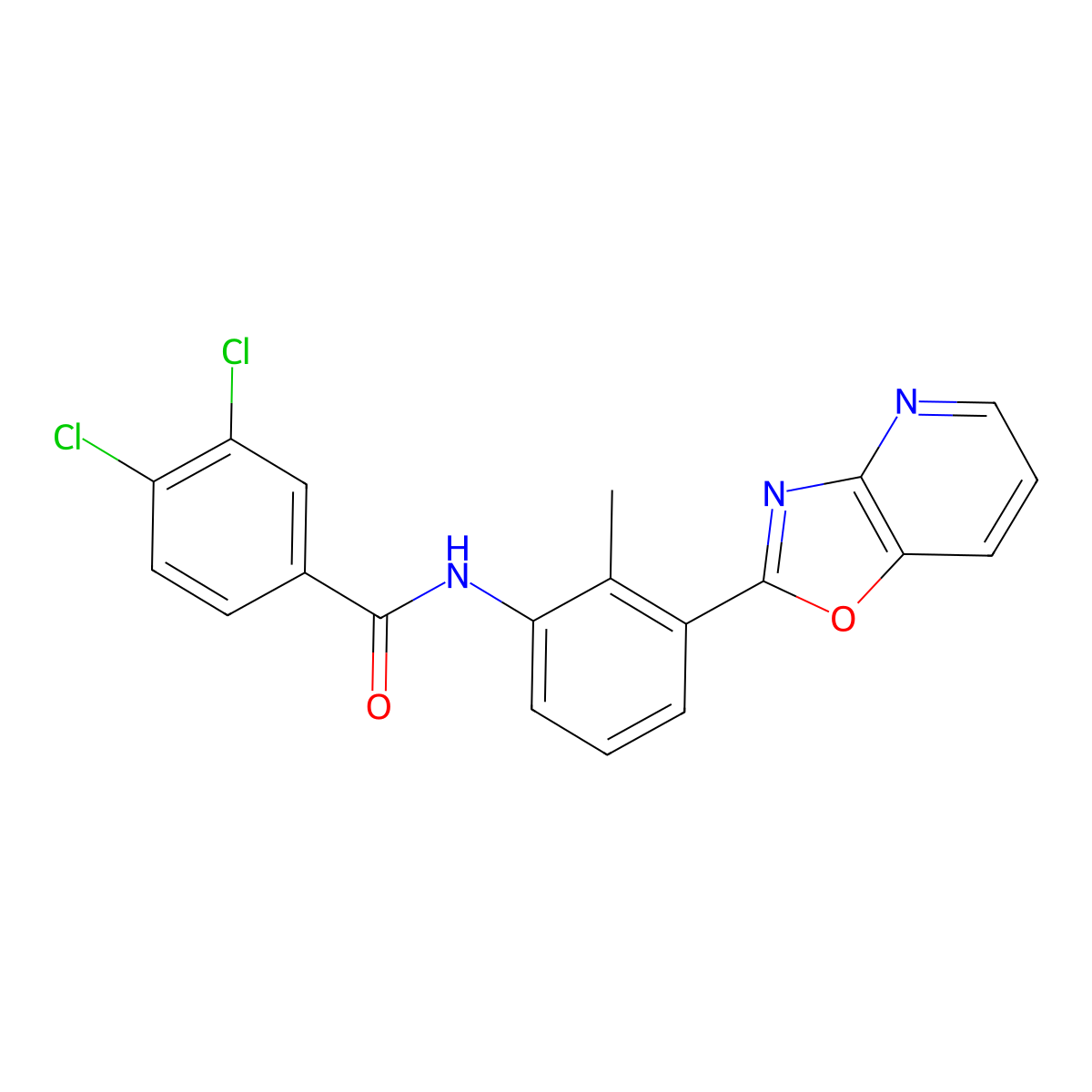 3,4-dichloro-N-[2-methyl-3-([1,3]oxazolo[4,5-b]pyridin-2-yl)phenyl]benzamide molecular structure, CAS 380583-38-0