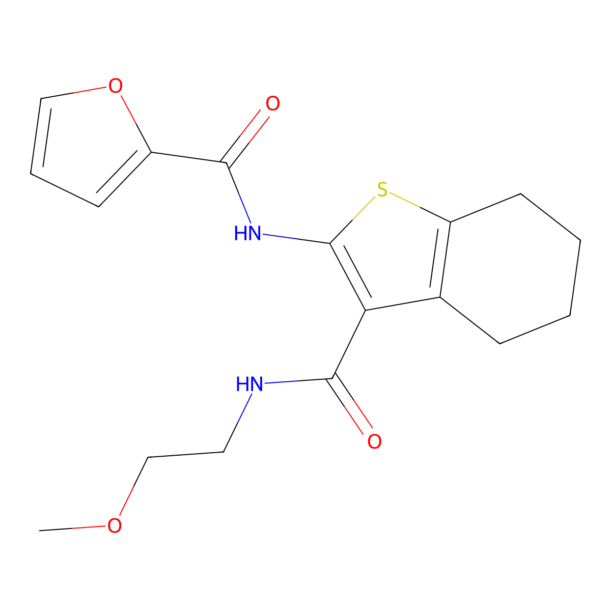 N-{3-[(2-methoxyethyl)carbamoyl]-4,5,6,7-tetrahydro-1-benzothiophen-2-yl}furan-2-carboxamide molecular structure, CAS 380583-53-9
