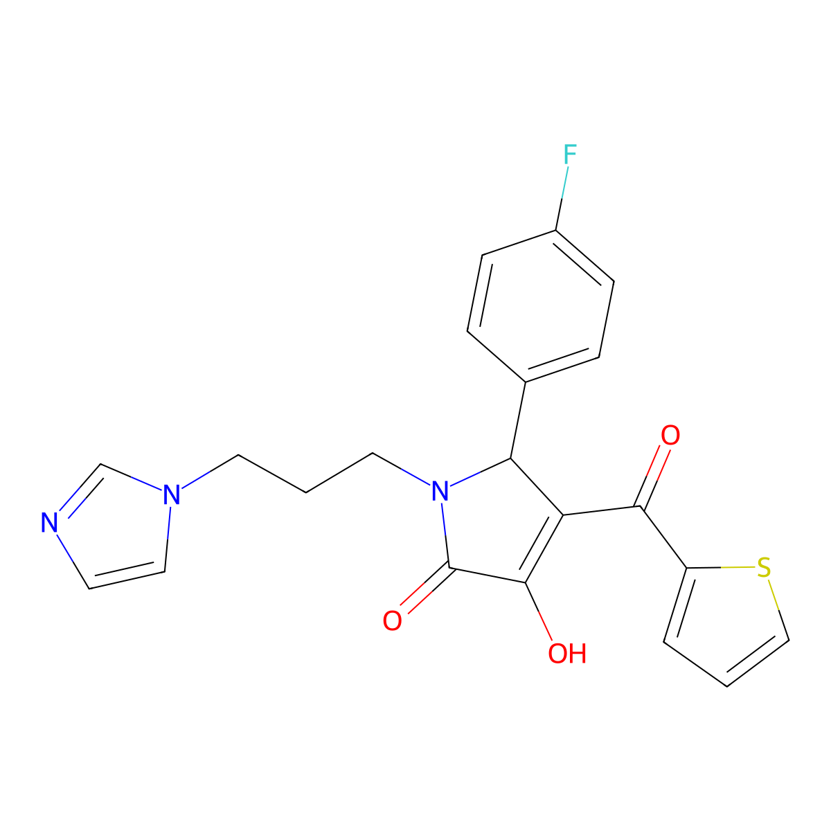 1-(3-(1H-imidazol-1-yl)propyl)-5-(4-fluorophenyl)-3-hydroxy-4-(thiophene-2-carbonyl)-1H-pyrrol-2(5H)-one molecular structure, CAS 380584-37-2