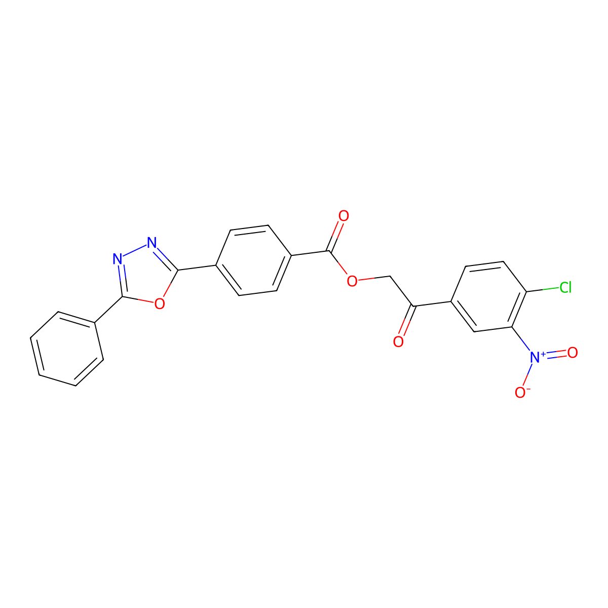 2-(4-Chloro-3-nitrophenyl)-2-oxoethyl 4-(5-phenyl-1,3,4-oxadiazol-2-yl)benzoate molecular structure, CAS 380584-69-0