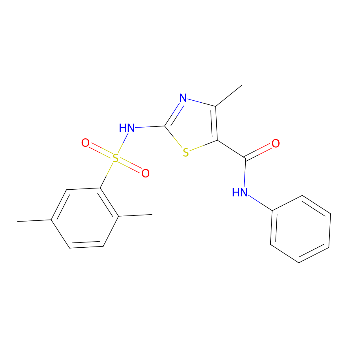 2-[(2,5-dimethylphenyl)sulfonylamino]-4-methyl-N-phenyl-1,3-thiazole-5-carboxamide molecular structure, CAS 380584-86-1