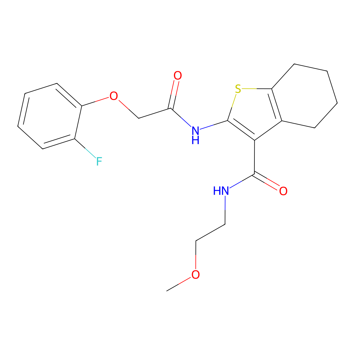 2-(2-(2-fluorophenoxy)acetamido)-N-(2-methoxyethyl)-4,5,6,7-tetrahydrobenzo[b]thiophene-3-carboxamide molecular structure, CAS 380585-09-1