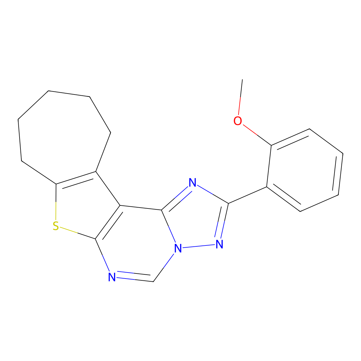 2-(2-methoxyphenyl)-9,10,11,12-tetrahydro-8H-cyclohepta[4,5]thieno[3,2-e][1,2,4]triazolo[1,5-c]pyrimidine molecular structure, CAS 380585-25-1
