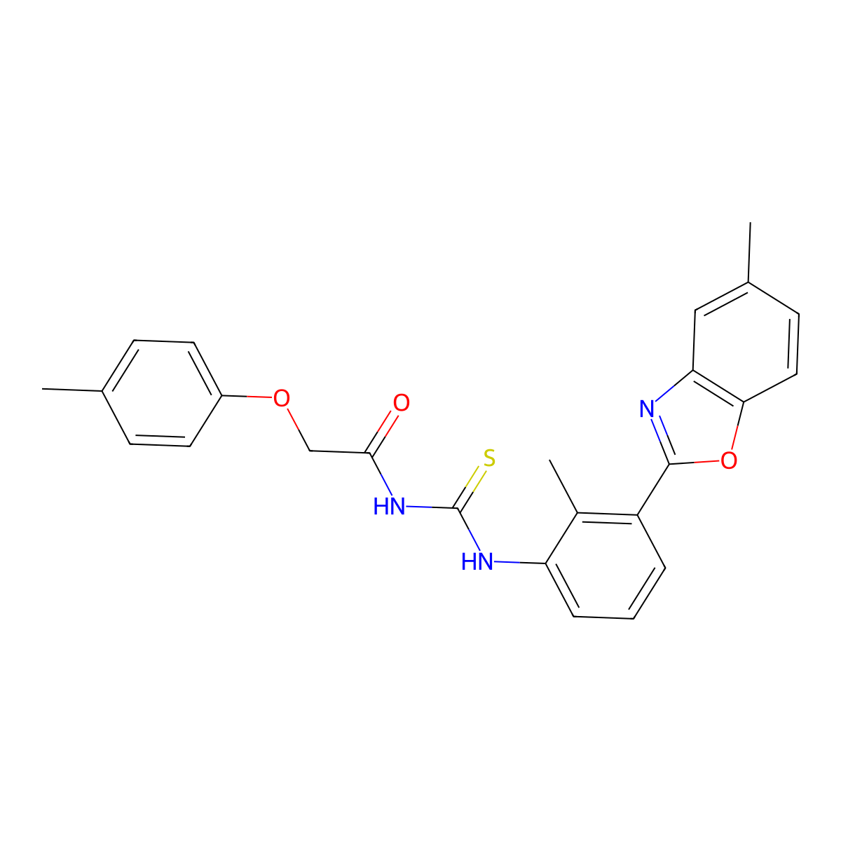 N-[[2-methyl-3-(5-methyl-1,3-benzoxazol-2-yl)phenyl]carbamothioyl]-2-(4-methylphenoxy)acetamide molecular structure, CAS 380585-77-3