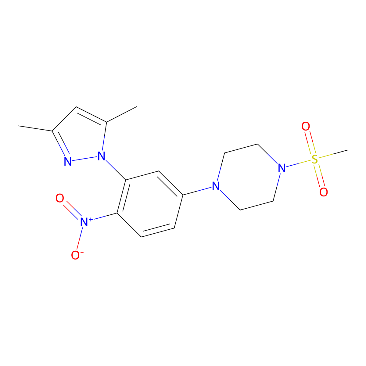 1-[3-(3,5-Dimethylpyrazol-1-yl)-4-nitrophenyl]-4-methylsulfonylpiperazine molecular structure, CAS 380585-86-4
