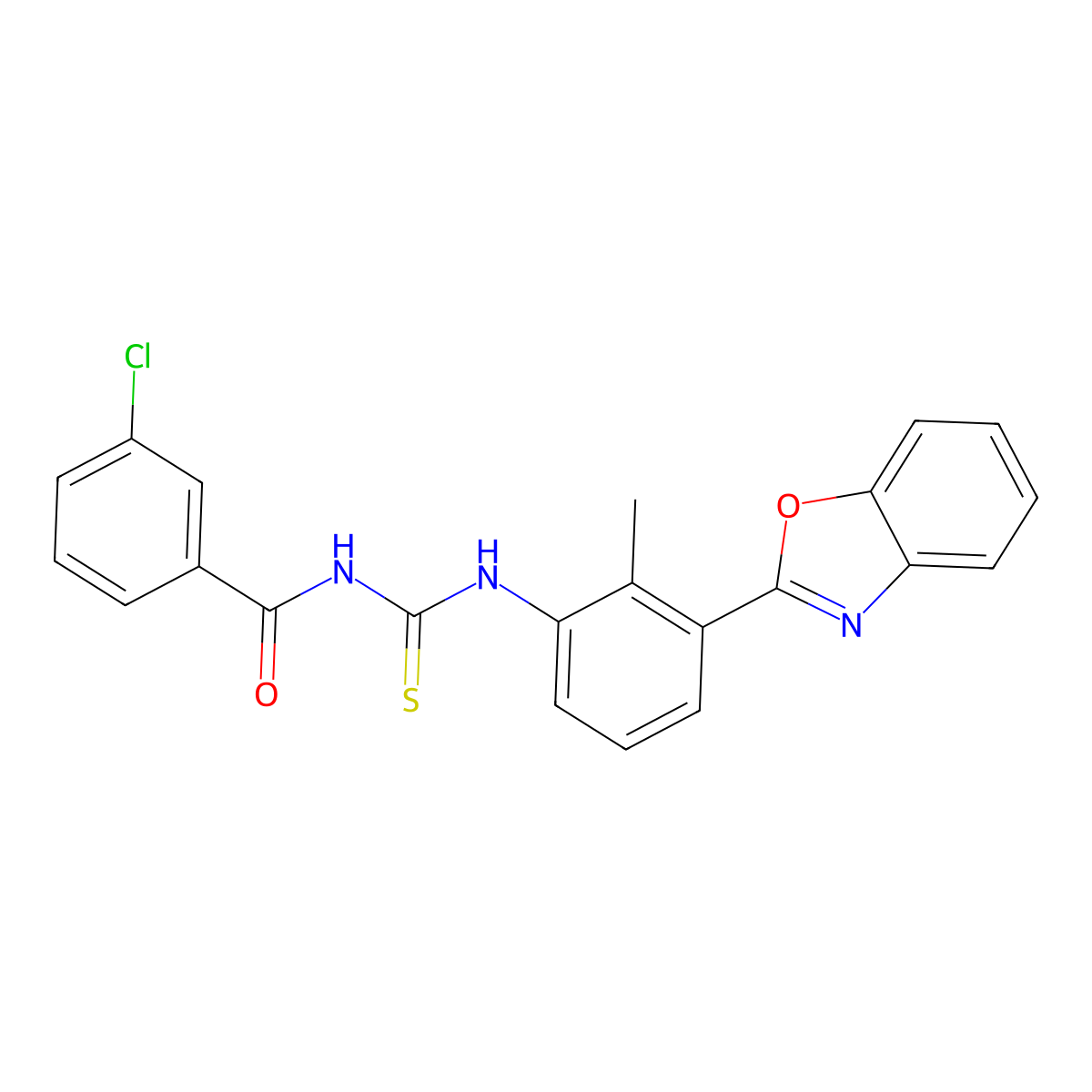 N-[[3-(1,3-benzoxazol-2-yl)-2-methylphenyl]carbamothioyl]-3-chlorobenzamide molecular structure, CAS 380587-63-3