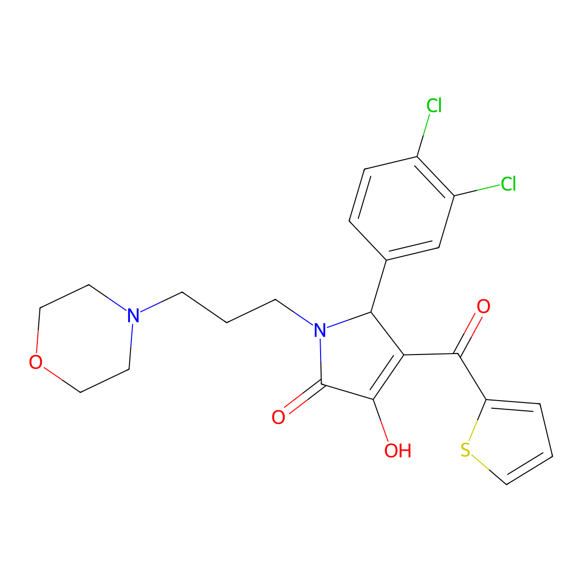 5-(3,4-dichlorophenyl)-3-hydroxy-1-[3-(morpholin-4-yl)propyl]-4-(thiophen-2-ylcarbonyl)-1,5-dihydro-2H-pyrrol-2-one molecular structure, CAS 380589-46-8