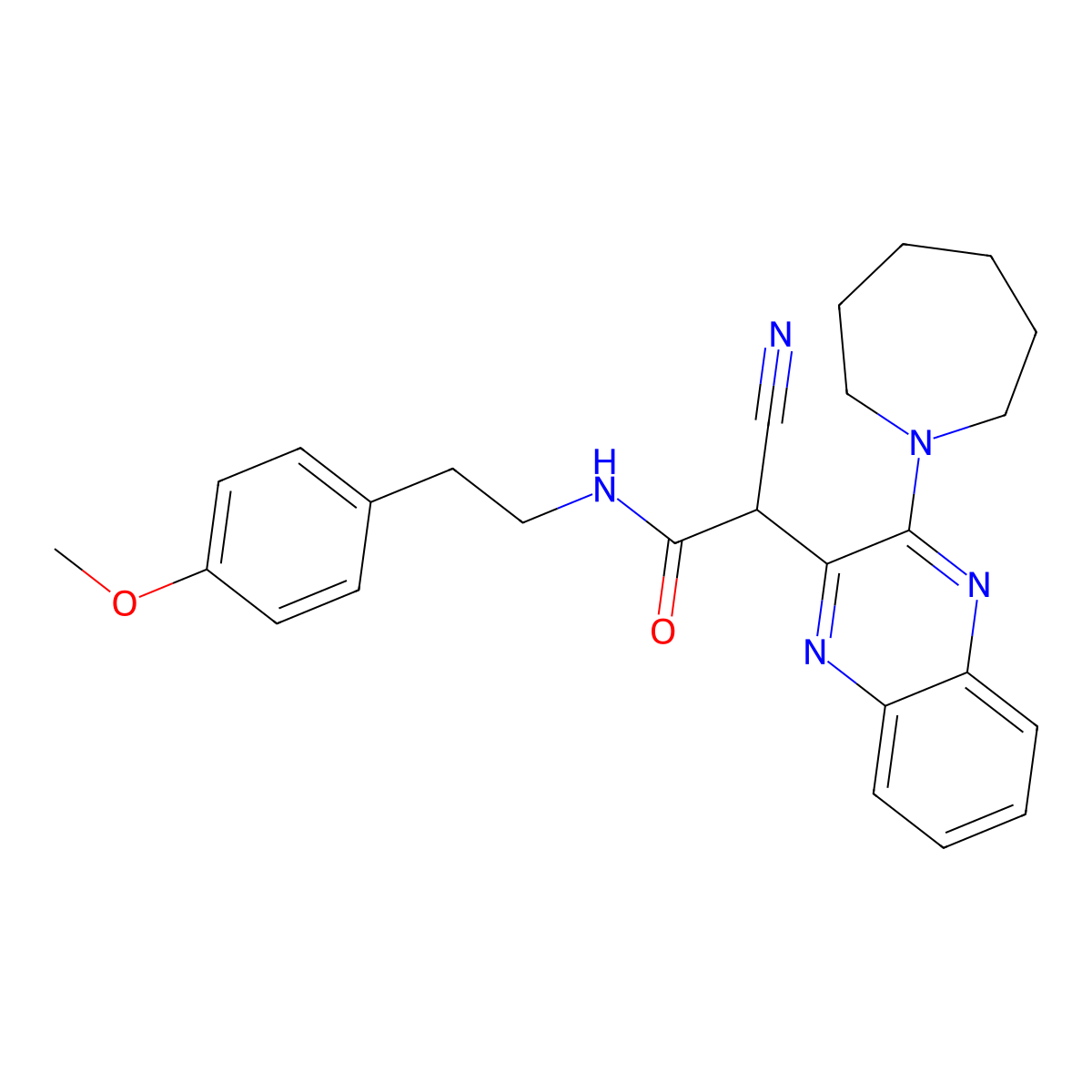 2-[3-(azepan-1-yl)quinoxalin-2-yl]-2-cyano-N-[2-(4-methoxyphenyl)ethyl]acetamide molecular structure, CAS 380589-54-8