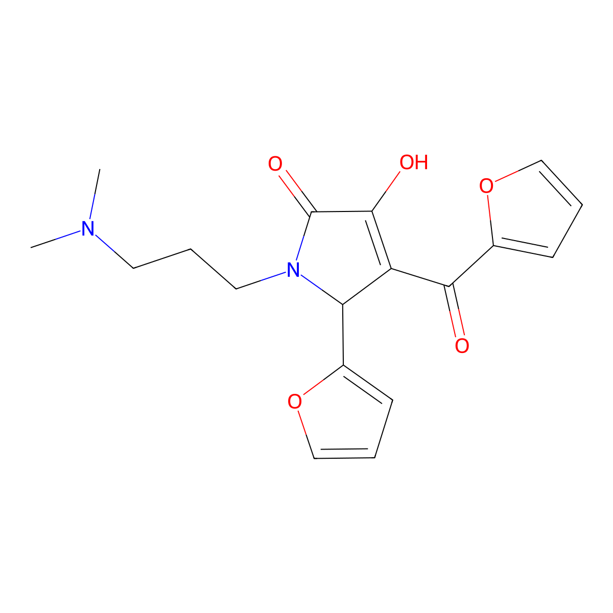 1-(3-(dimethylamino)propyl)-4-(furan-2-carbonyl)-5-(furan-2-yl)-3-hydroxy-1H-pyrrol-2(5H)-one molecular structure, CAS 380589-59-3