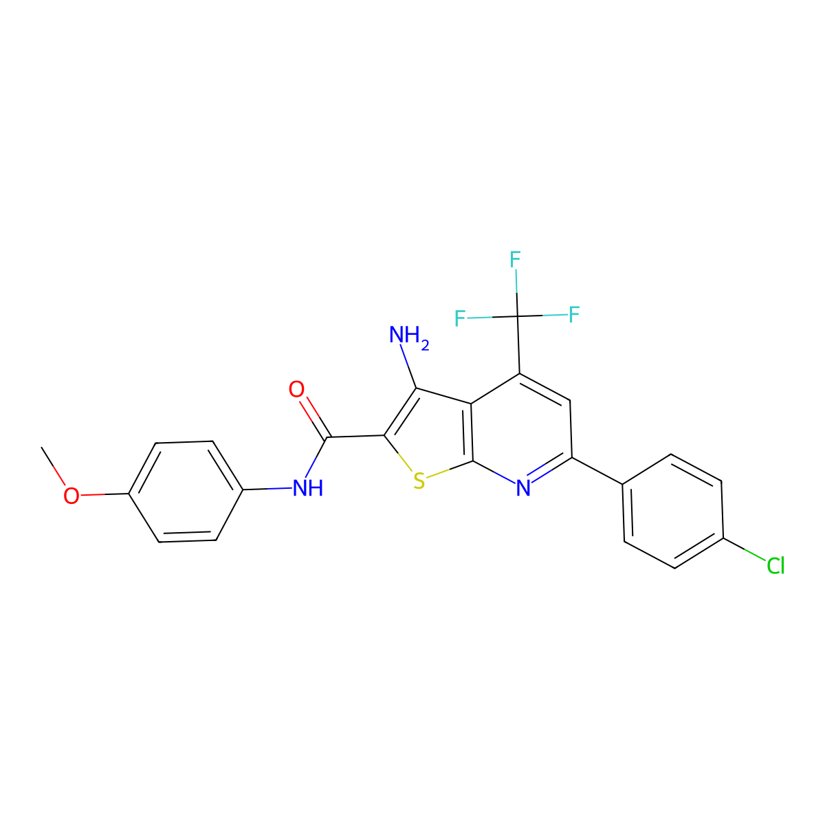 3-amino-6-(4-chlorophenyl)-N-(4-methoxyphenyl)-4-(trifluoromethyl)thieno[2,3-b]pyridine-2-carboxamide molecular structure, CAS 380589-63-9