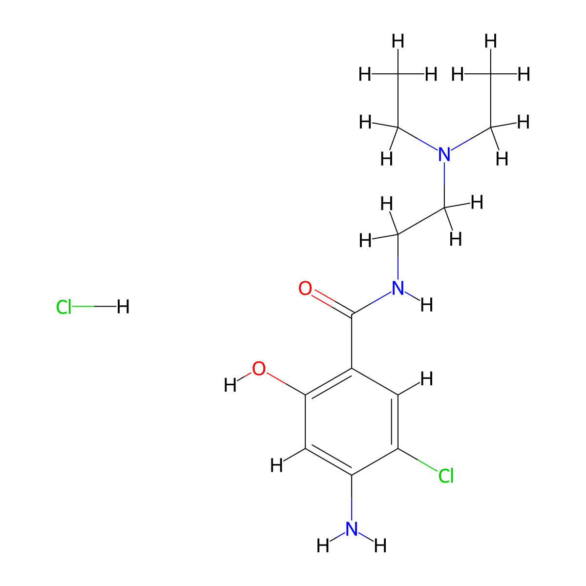 4-amino-5-chloro-N-(2-(diethylamino)ethyl)-2-hydroxybenzamide hydrochloride molecular structure, CAS 38059-78-8