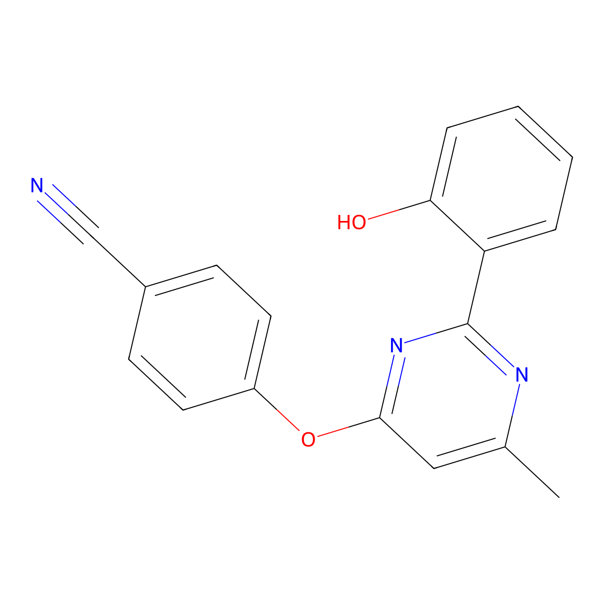 4-((2-(2-Hydroxyphenyl)-6-methylpyrimidin-4-yl)oxy)benzonitrile molecular structure, CAS 380590-05-6