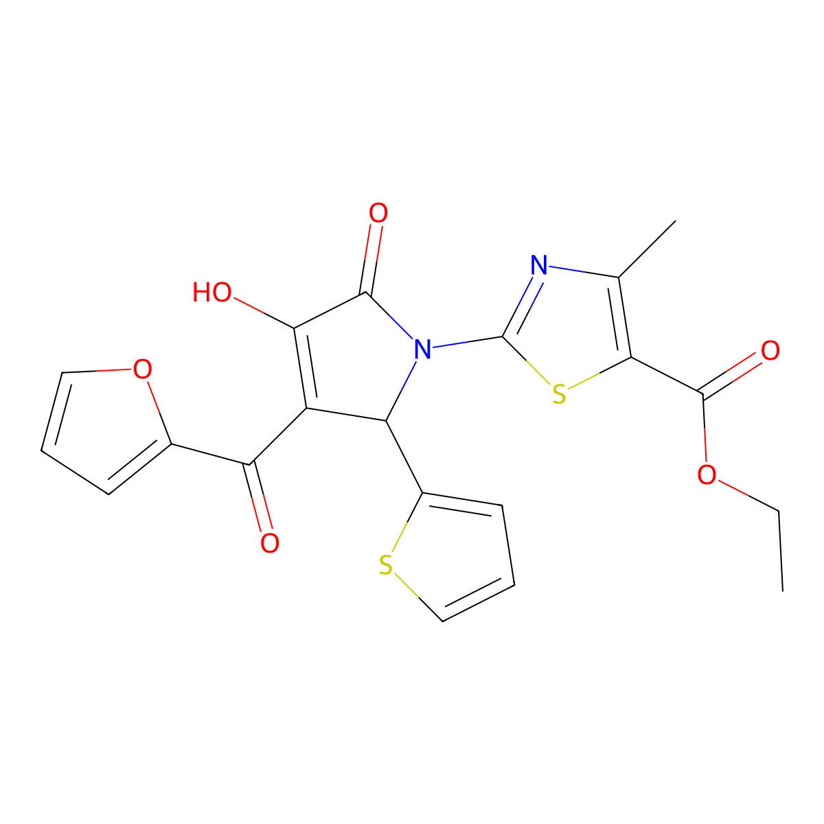 Ethyl 2-[3-(2-furanylcarbonyl)-2,5-dihydro-4-hydroxy-5-oxo-2-(2-thienyl)-1H-pyrrol-1-yl]-4-methyl-5-thiazolecarboxylate molecular structure, CAS 380590-46-5