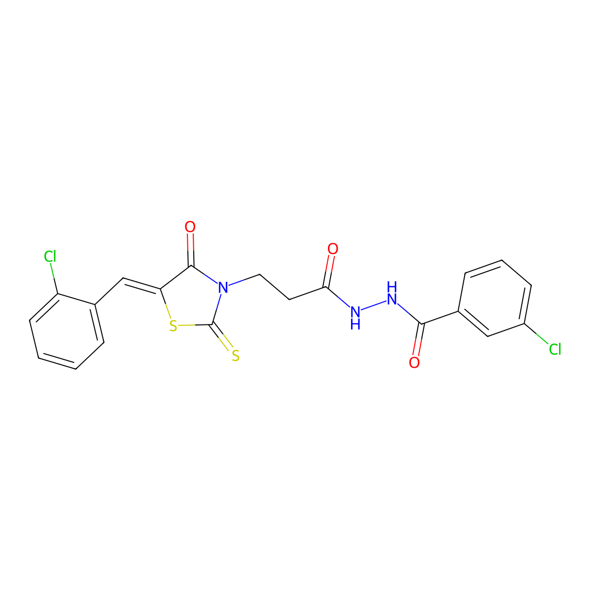 5-[(2-Chlorophenyl)methylene]-4-oxo-2-thioxo-3-thiazolidinepropanoic acid 2-(3-chlorobenzoyl)hydrazide molecular structure, CAS 380590-98-7
