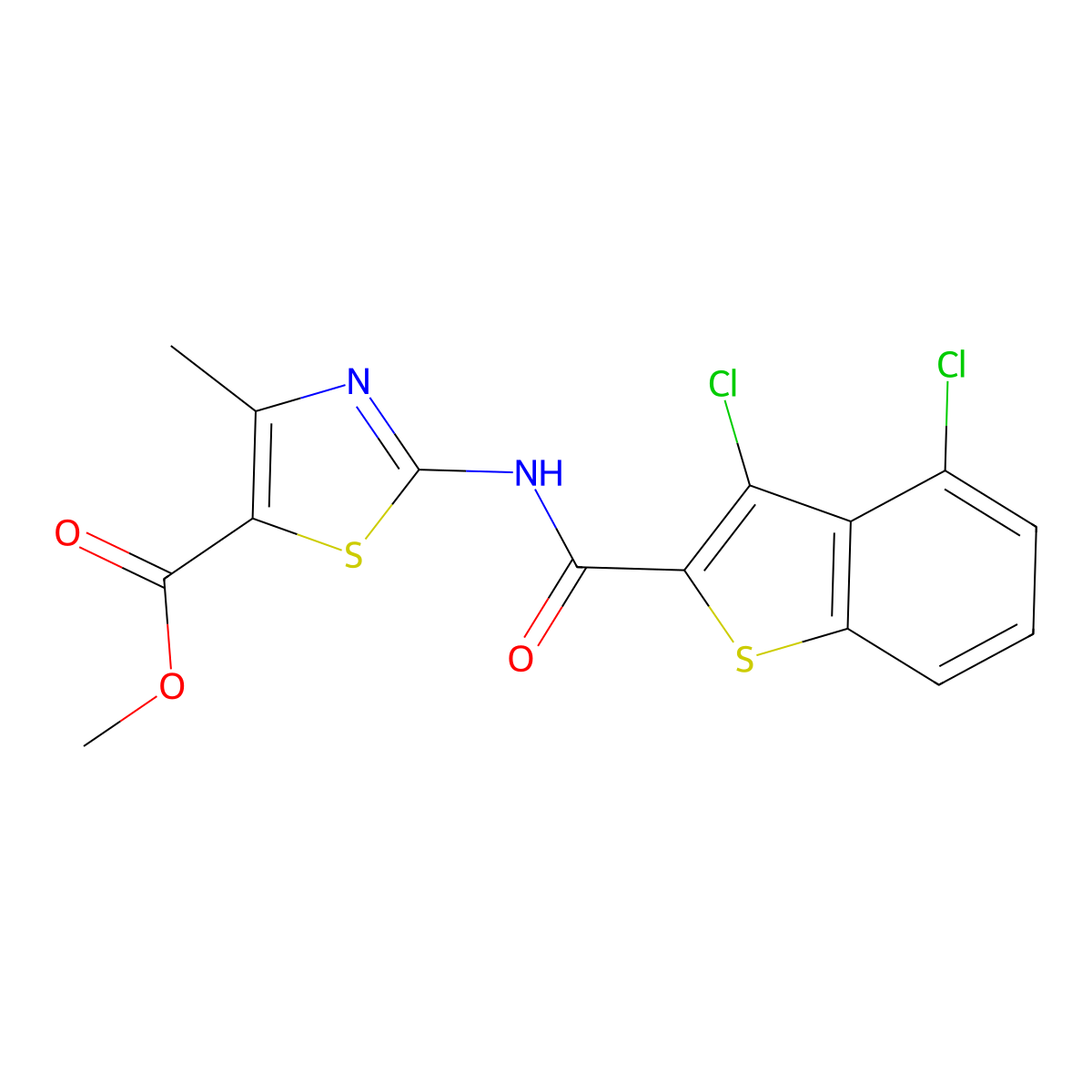 Methyl 2-{[(3,4-dichloro-1-benzothiophen-2-yl)carbonyl]amino}-4-methyl-1,3-thiazole-5-carboxylate molecular structure, CAS 380591-11-7