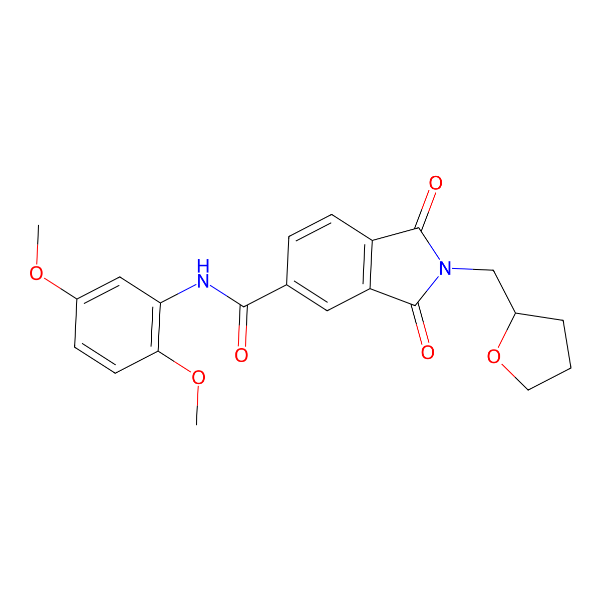 N-(2,5-dimethoxyphenyl)-1,3-dioxo-2-(oxolan-2-ylmethyl)isoindole-5-carboxamide molecular structure, CAS 380592-17-6