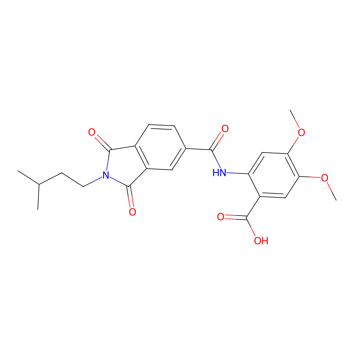 4,5-Dimethoxy-2-[[2-(3-methylbutyl)-1,3-dioxoisoindole-5-carbonyl]amino]benzoic acid molecular structure, CAS 380592-34-7