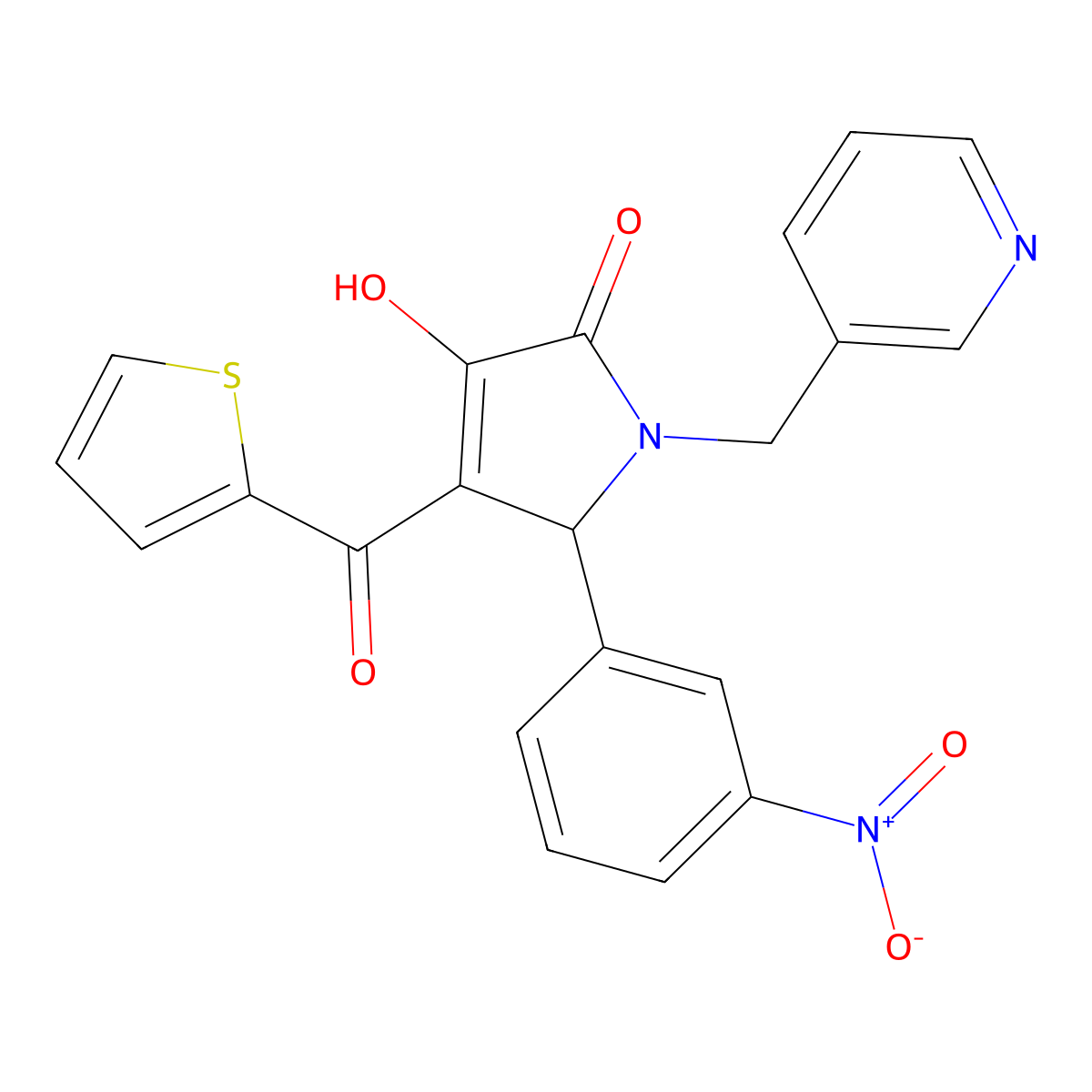 3-hydroxy-5-(3-nitrophenyl)-1-(pyridin-3-ylmethyl)-4-(thiophene-2-carbonyl)-1H-pyrrol-2(5H)-one molecular structure, CAS 380592-40-5