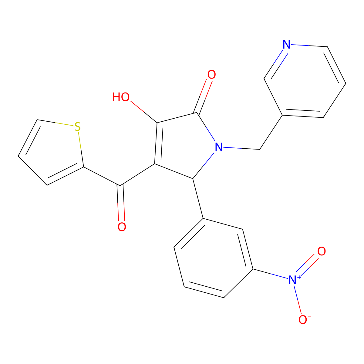 3-hydroxy-5-(3-nitrophenyl)-1-(pyridin-3-ylmethyl)-4-(thiophene-2-carbonyl)-1H-pyrrol-2(5H)-one molecular structure, CAS 380592-40-5