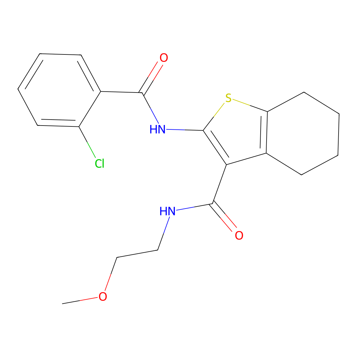 2-{[(2-chlorophenyl)carbonyl]amino}-N-(2-methoxyethyl)-4,5,6,7-tetrahydro-1-benzothiophene-3-carboxamide molecular structure, CAS 380592-83-6