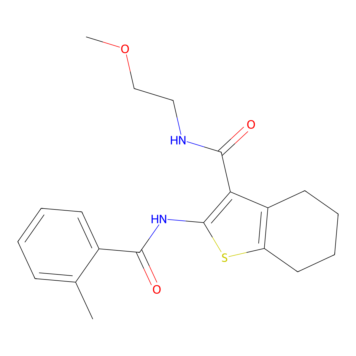 N-(2-methoxyethyl)-2-[(2-methylbenzoyl)amino]-4,5,6,7-tetrahydro-1-benzothiophene-3-carboxamide molecular structure, CAS 380592-91-6