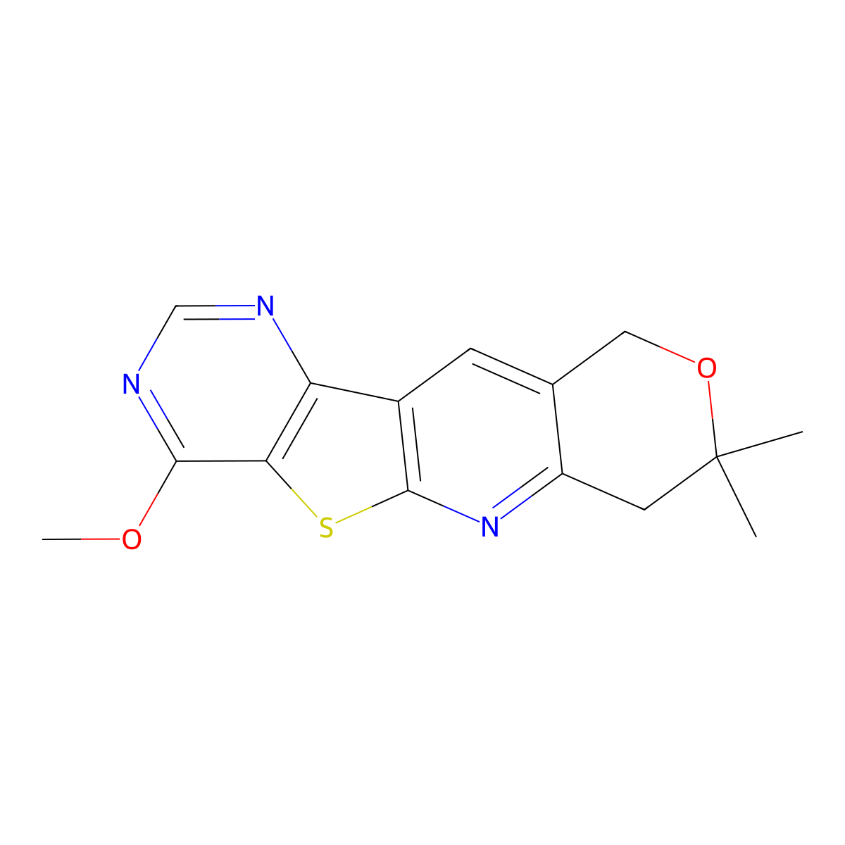 6H-7-Oxa-11-thia-2,4,10-triazabenzo[b]fluorene, 1-methoxy-8,8-dimethyl-8,9-dihydro- molecular structure, CAS 380593-84-0
