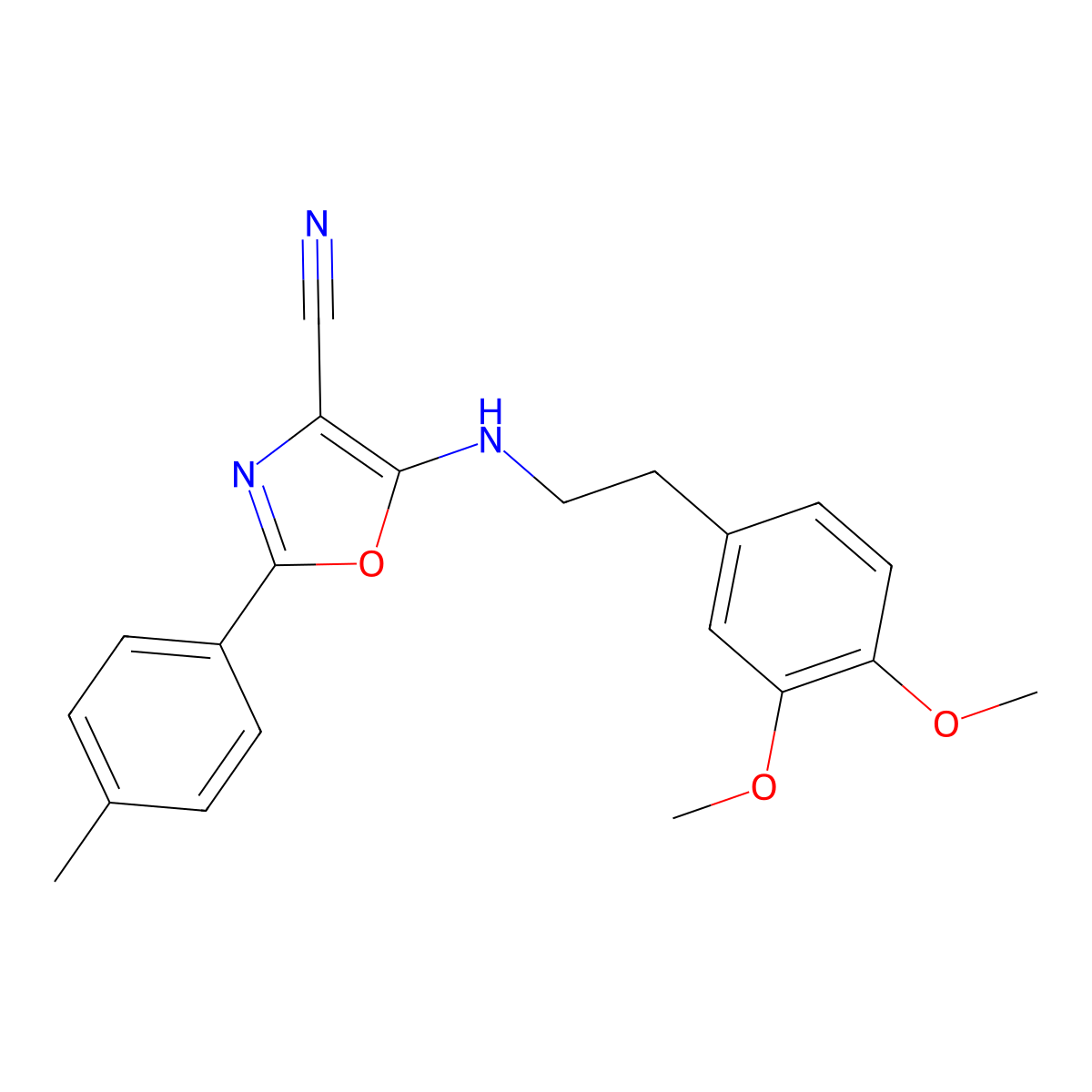 5-[2-(3,4-Dimethoxyphenyl)ethylamino]-2-(4-methylphenyl)-1,3-oxazole-4-carbonitrile molecular structure, CAS 380594-29-6