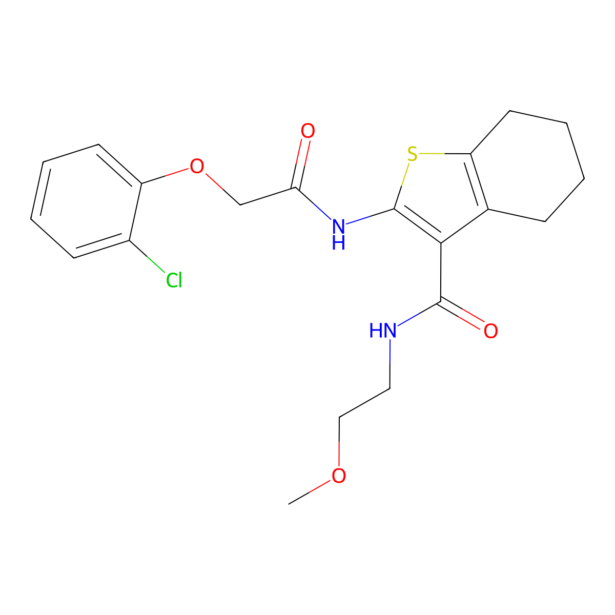 2-[[2-(2-chlorophenoxy)acetyl]amino]-N-(2-methoxyethyl)-4,5,6,7-tetrahydro-1-benzothiophene-3-carboxamide molecular structure, CAS 380594-85-4